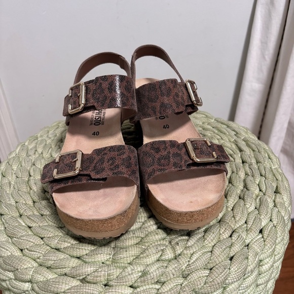 Mephisto Lissandra Brown Leopard Print Leather Slingback Wedge Sandals - Picture 4 of 11